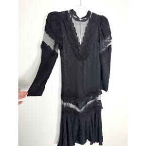 Vintage 80s Capriccio Digna Silk jacquard Gothic Lace Dress Sheer Illusion 14